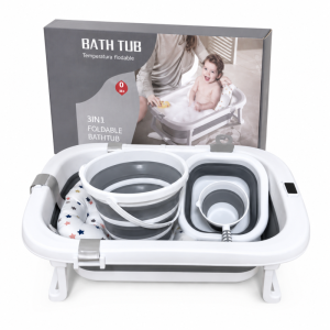 BAIGNOIRE-BEBE-ENSEMBLE-5PCS-PLIABLE-GRIS-BATH-TUB
