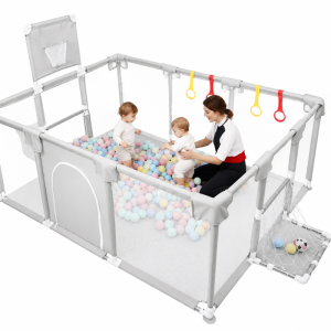 PARC-DE-JEUX-PLIABLE-AVEC-BALLONS-PANIER-BASKET-RECTANGLE-GRIS-58X20X24