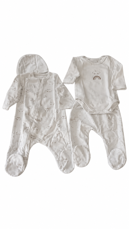 ENSEMBLE-NAISSANCE-4PCS-BODY-PANTALON-GRENOUILLERE-BONNET-GARCON-CARAMELL