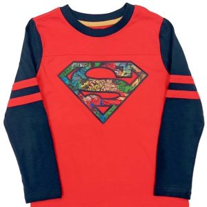 TSHIRT-MANCHE-LONGUE-SUPERMAN-ROUGE-BLEU-FONCE