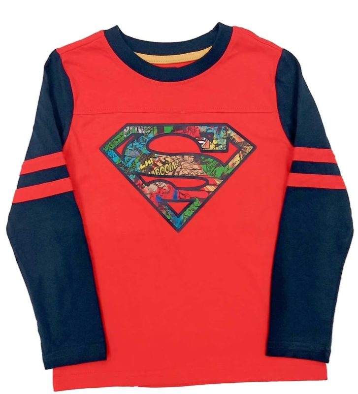 TSHIRT-MANCHE-LONGUE-SUPERMAN-ROUGE-BLEU-FONCE